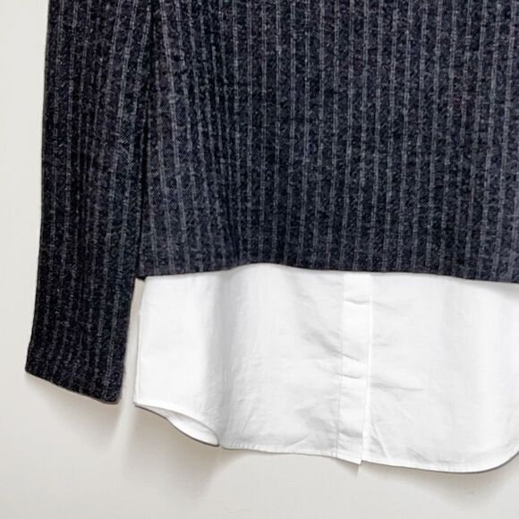 NWOT THEORY Melbourne Gracila Navy Pinstriped Wool Blend 3/4 Sleeve Top Size M - Picture 6 of 8